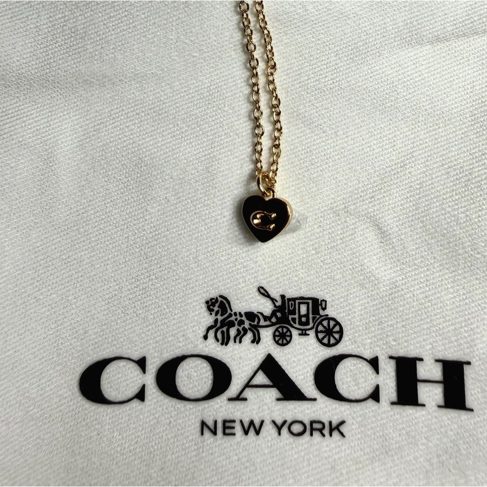 Coach Gold Necklace With Heart Shaped Pendant and Dust Bag NWT